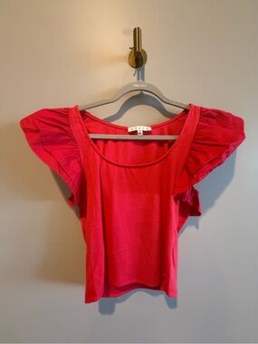 HYFVE Coral Red Ribbed Ruffle Sleeve Top – Size Small